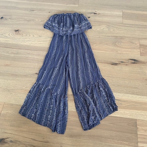 Japna Womens Floral Paisley Strapless Bohemian Peasant Wide Leg Jumpsuit Sz Med - Picture 3 of 8